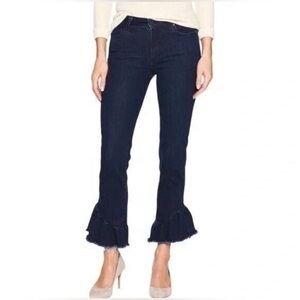 Paige Dark Denim Jeans with Ruffled Bottoms